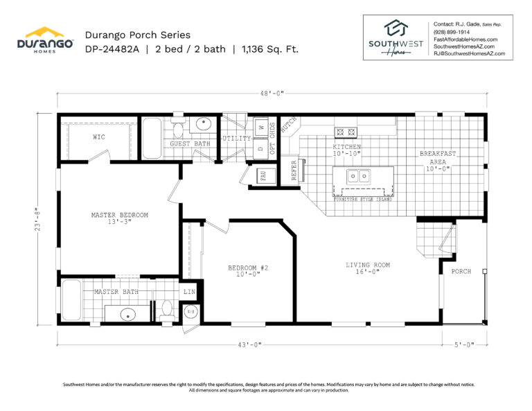 Cavco Durango Porch Series, Model DP-24482A, 1136 sqft