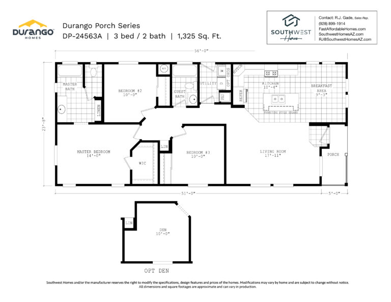 Cavco Durango Porch Series, Model DP-24563A, 1325 sqft