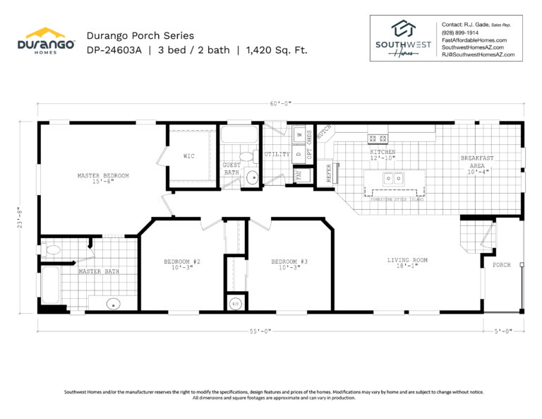 Cavco Durango Porch Series, Model DP-24603A, 1420 sqft