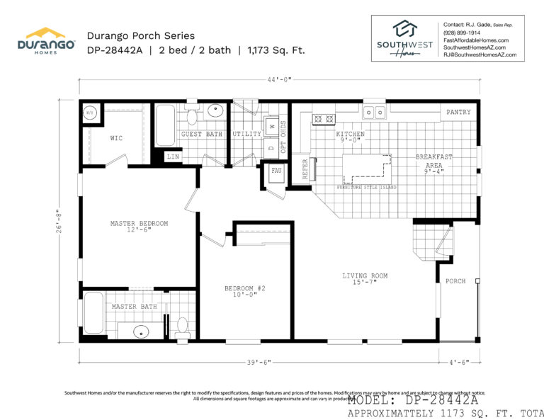 Cavco Durango Porch Series, Model DP-28442A, 1173 sqft