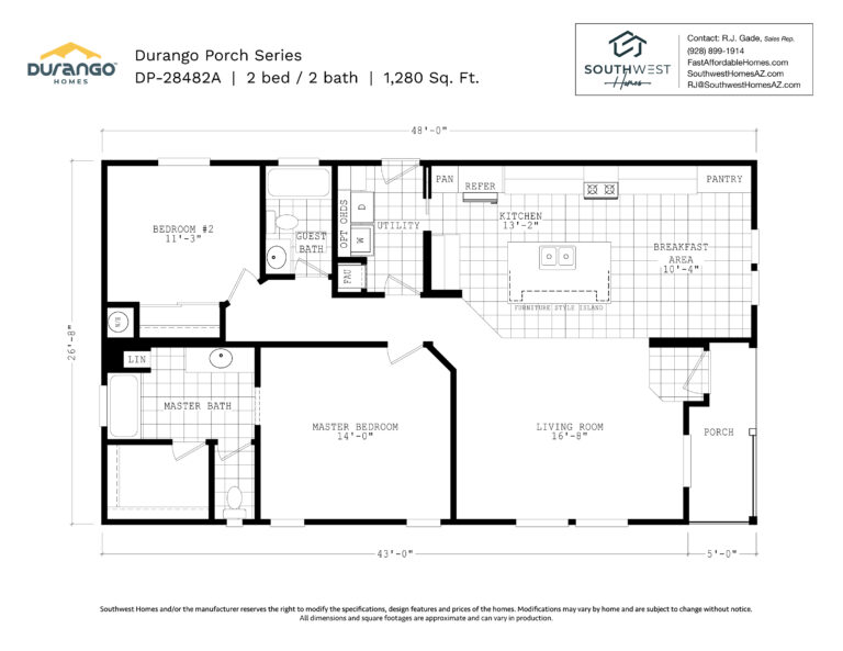 Cavco Durango Porch Series, Model DP-28482A, 1280 sqft