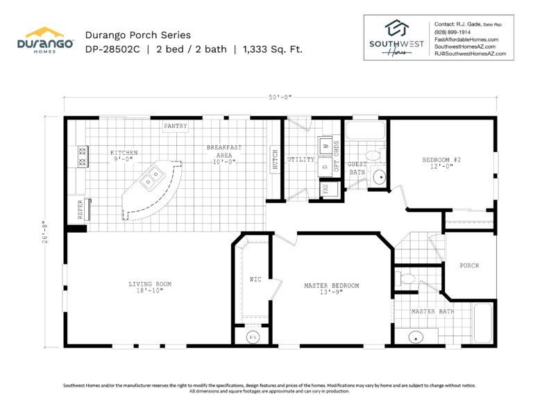 Cavco Durango Porch Series, Model DP-28502C, 1333 sqft