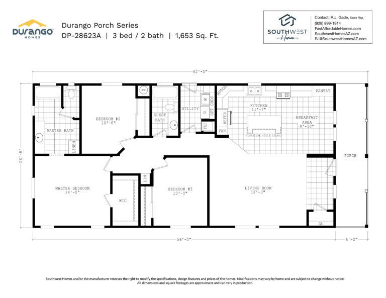 Cavco Durango Porch Series, Model DP-28623A, 1653 sqft