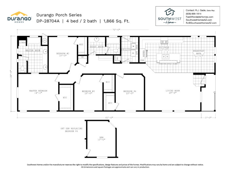 Cavco Durango Porch Series, Model DP-28704A, 1866 sqft