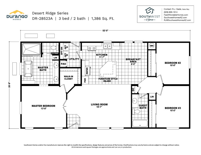 Cavco Desert Ridge Series, Model DR-28523A, 1386 sqft