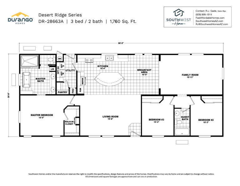 Cavco Desert Ridge Series, Model DR-28663A, 1760 sqft