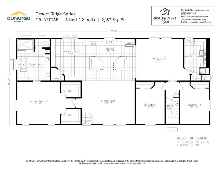 Cavco Desert Ridge Series, Model DR-32703B, 2187 sqft