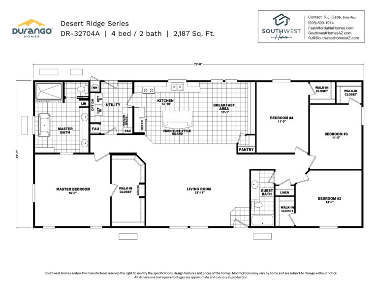 Cavco Desert Ridge Series, Model DR-32704A, 2187 sqft