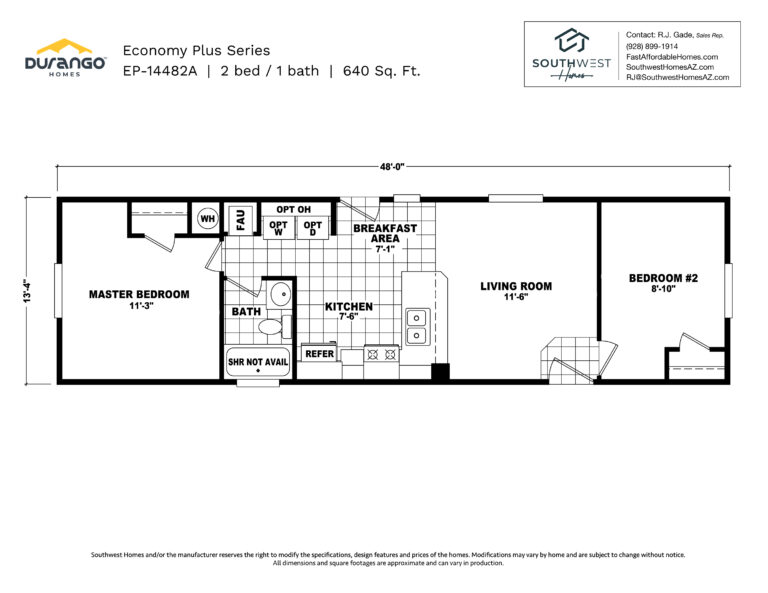 Cavco Economy Plus Series, Model EP-14482A, 640 sqft