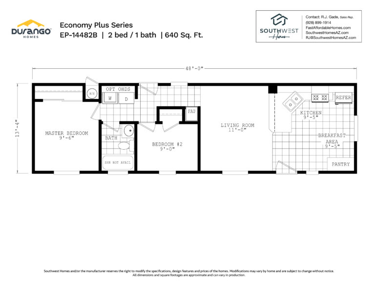 Cavco Economy Plus Series, Model EP-14482B, 640 sqft