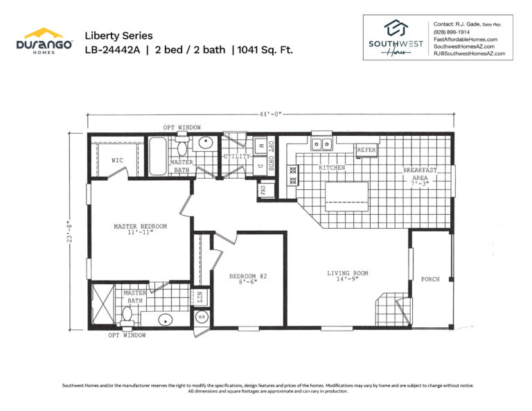 Cavco Liberty Series, Model LB-24442A, 1041 sqft