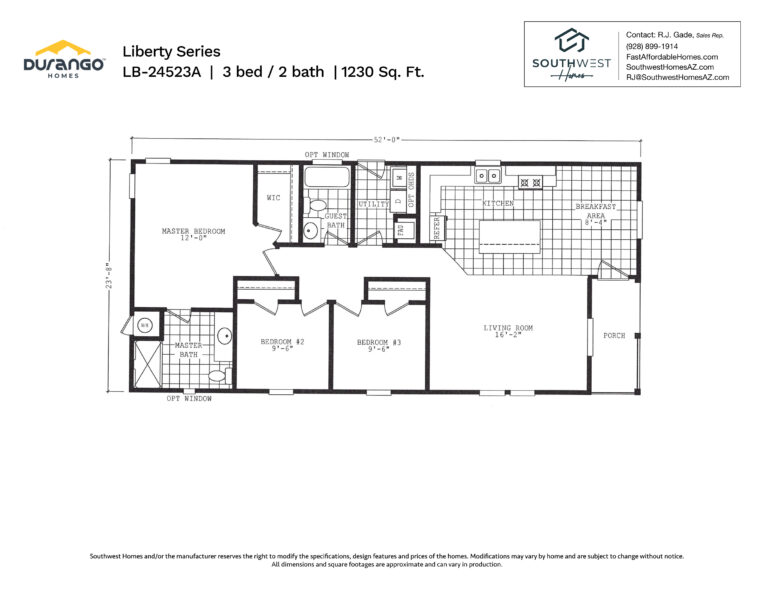 Cavco Liberty Series, Model LB-24523A, 1230 sqft