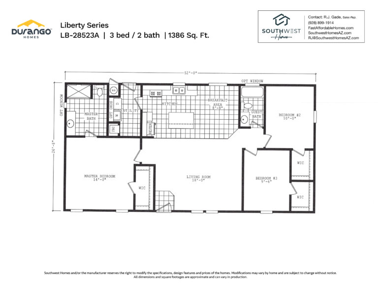 Cavco Liberty Series, Model LB-28523A, 1386 sqft