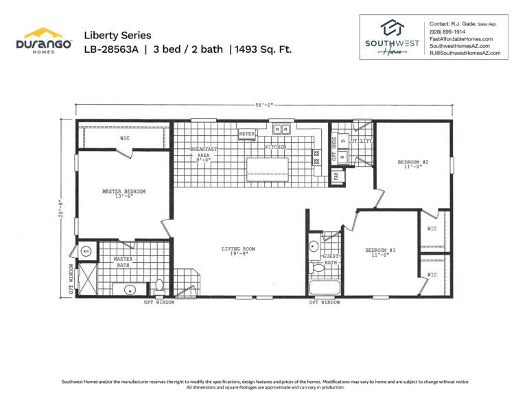 Cavco Liberty Series, Model LB-28563A, 1493 sqft