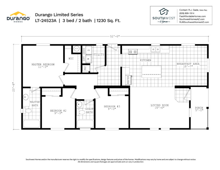 Cavco Durango Limited Series, Model LT-24523A, 1230 sqft