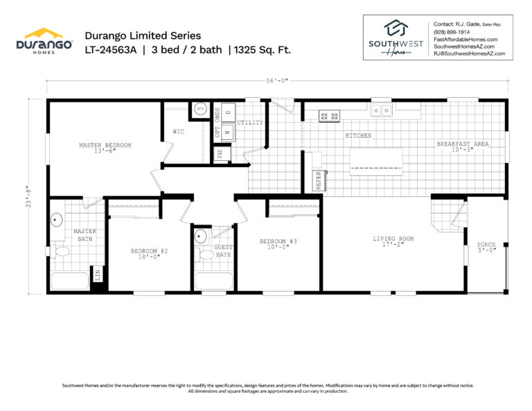 Cavco Durango Limited Series, Model LT-24563A, 1325 sqft