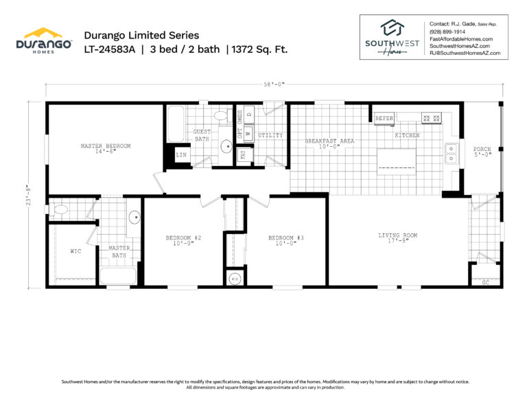 Cavco Durango Limited Series, Model LT-24583A, 1372 sqft