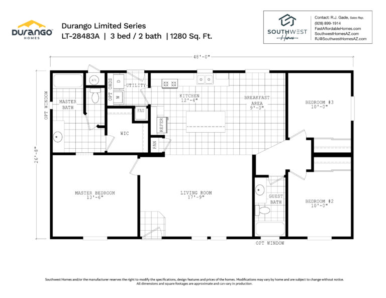 Cavco Durango Limited Series, Model LT-28483A, 1280 sqft