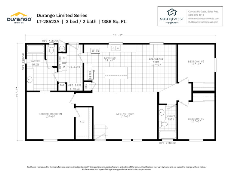 Cavco Durango Limited Series, Model LT-28523A, 1386 sqft