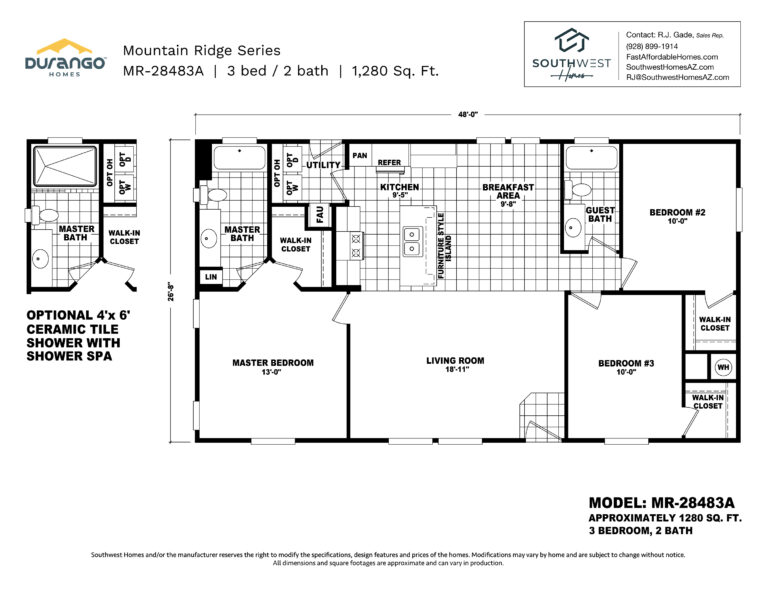 Cavco Mountain Ridge Series, Model MR-28483A, 1280 sqft