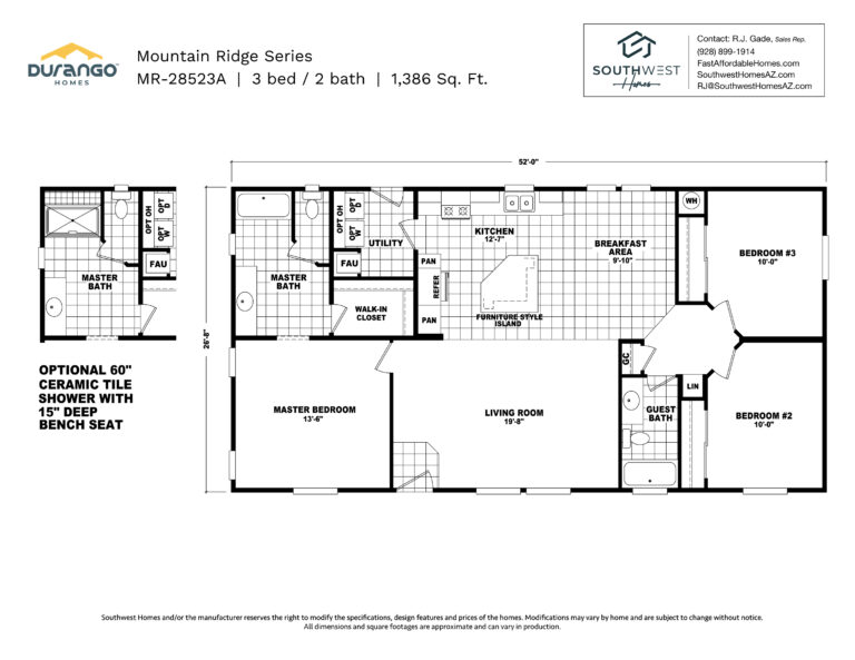 Cavco Mountain Ridge Series, Model MR-28523A, 1386 sqft