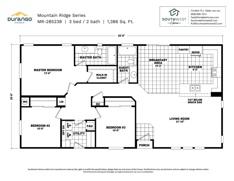 Cavco Mountain Ridge Series, Model MR-28523B, 1386 sqft