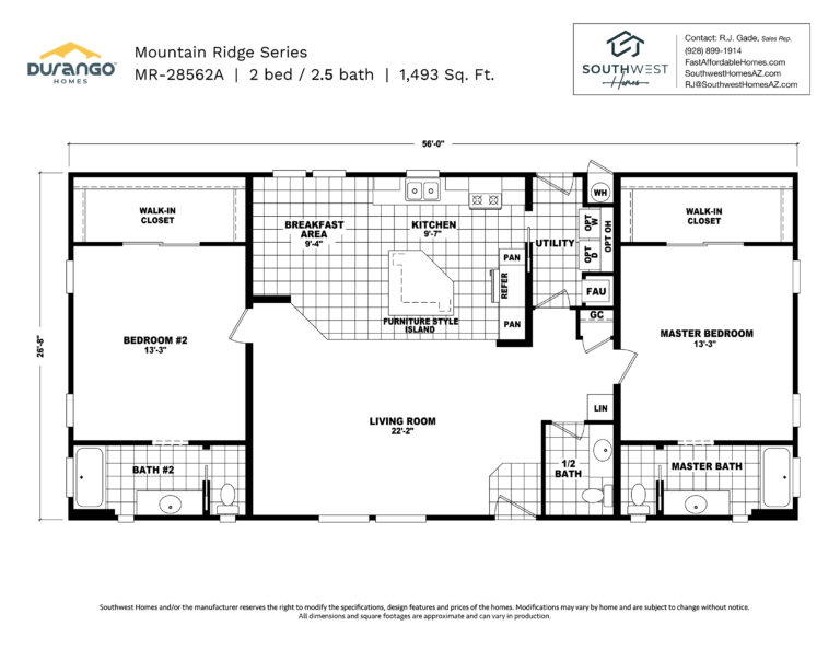 Cavco Mountain Ridge Series, Model MR-28562A, 1493 sqft