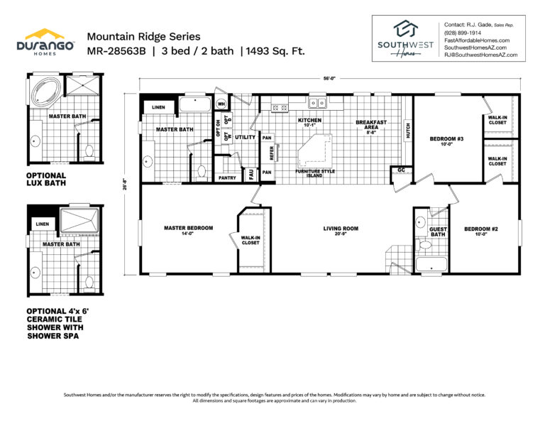 Cavco Mountain Ridge Series, Model MR-28563B, 1493 sqft