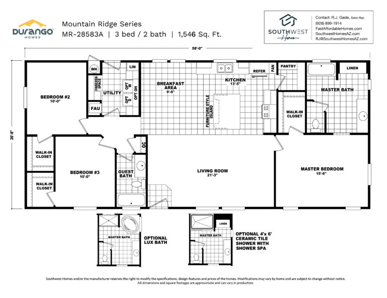 Cavco Mountain Ridge Series, Model MR-28583A, 1546 sqft