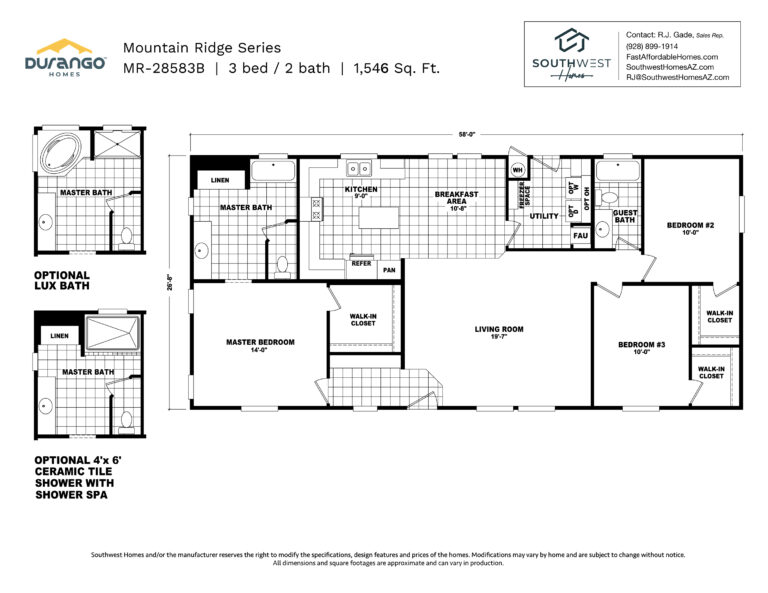 Cavco Mountain Ridge Series, Model MR-28583B, 1546 sqft