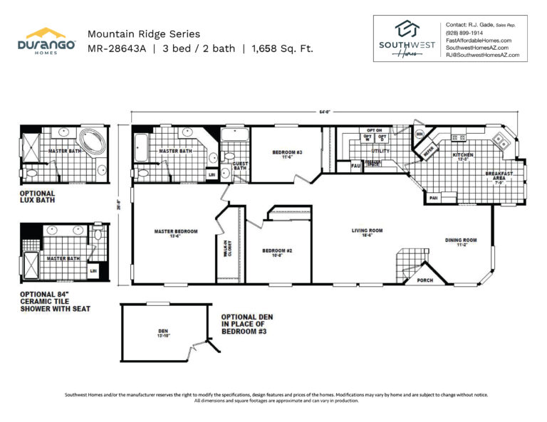 Cavco Mountain Ridge Series, Model MR-28643A, 1658 sqft