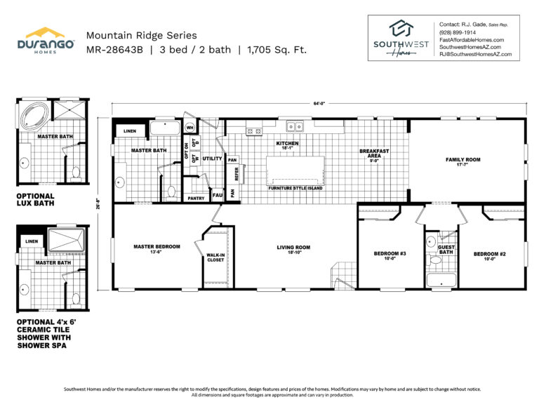 Cavco Mountain Ridge Series, Model MR-28643B, 1705 sqft