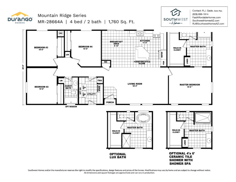 Cavco Mountain Ridge Series, Model MR-28664A, 1760 sqft