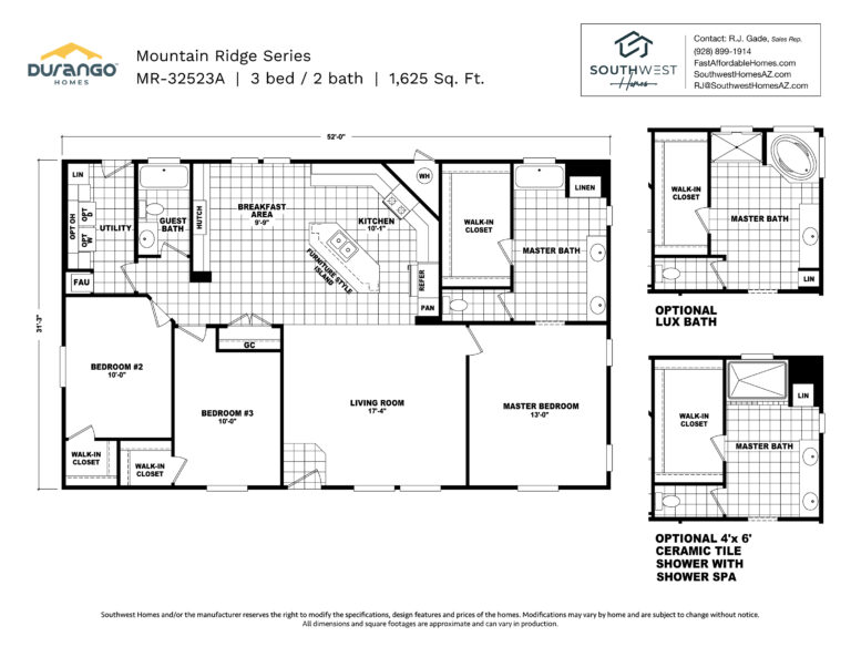 Cavco Mountain Ridge Series, Model MR-32523A, 1625 sqft