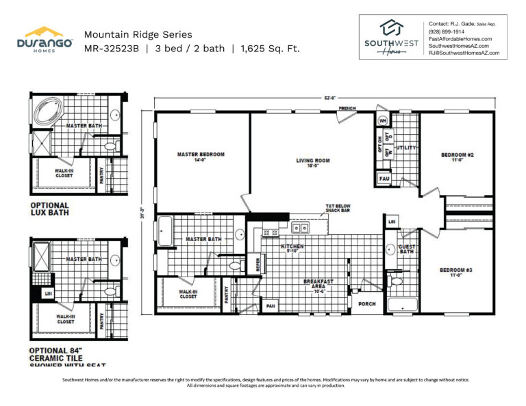 Cavco Mountain Ridge Series, Model MR-32523B, 1625 sqft