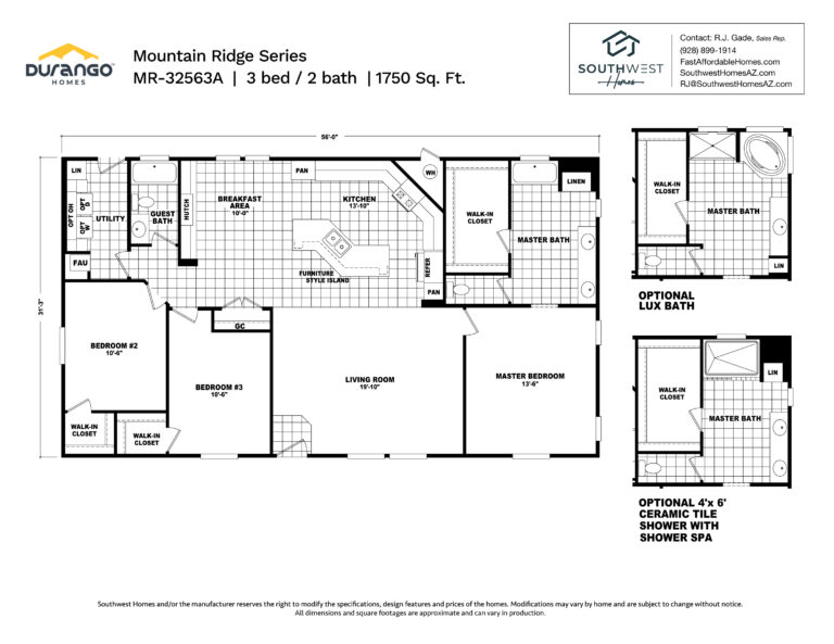 Cavco Mountain Ridge Series, Model MR-32563A, 1750 sqft