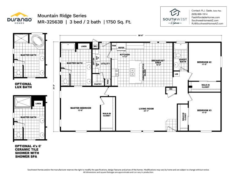 Cavco Mountain Ridge Series, Model MR-32563B, 1750 sqft