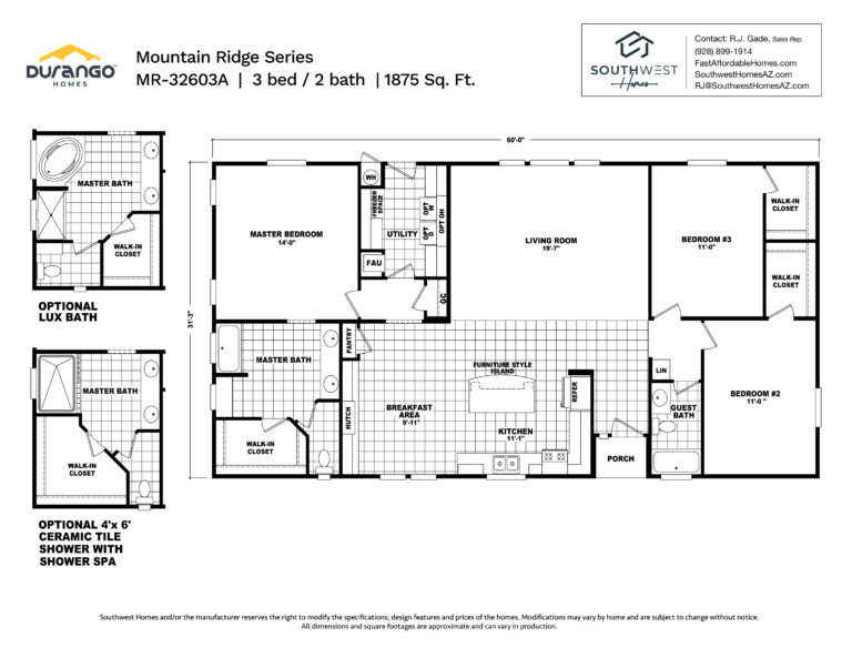 Cavco Mountain Ridge Series, Model MR-32603A, 1875 sqft