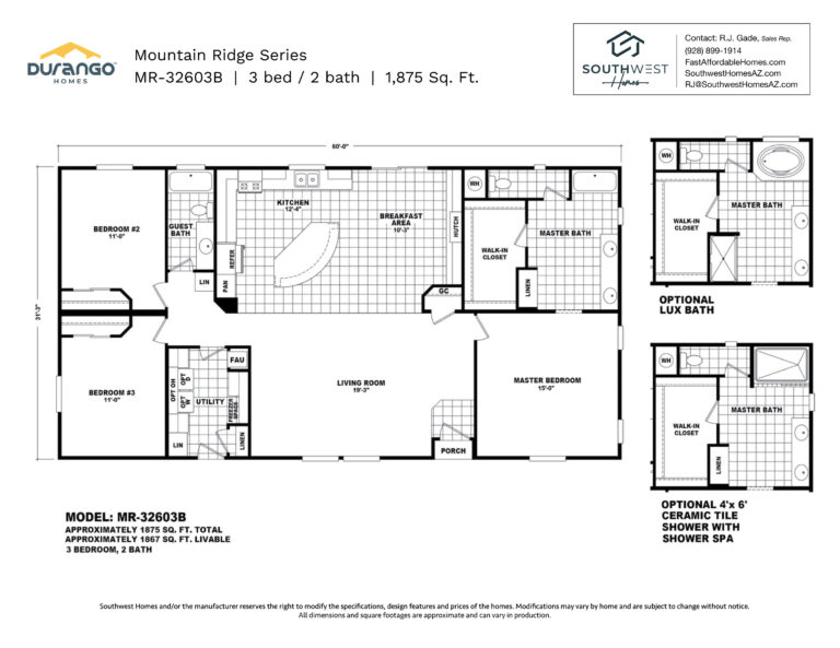 Cavco Mountain Ridge Series, Model MR-32603B, 1875 sqft