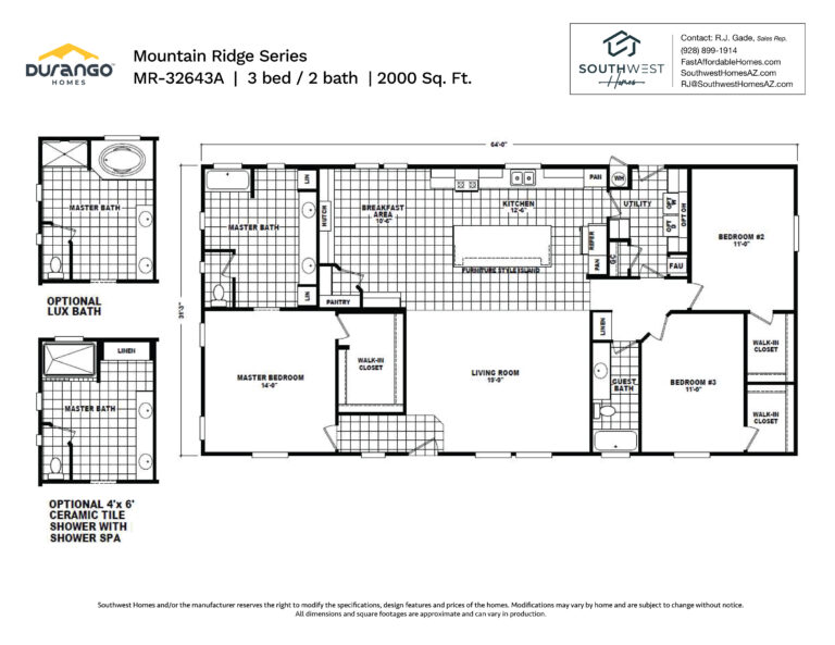 Cavco Mountain Ridge Series, Model MR-32643A, 2000 sqft