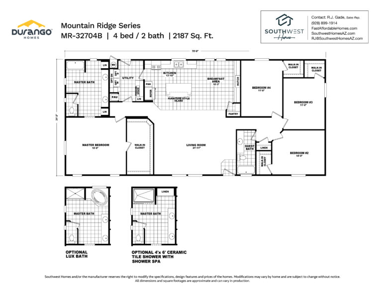 Cavco Mountain Ridge Series, Model MR-32704B, 2187 sqft