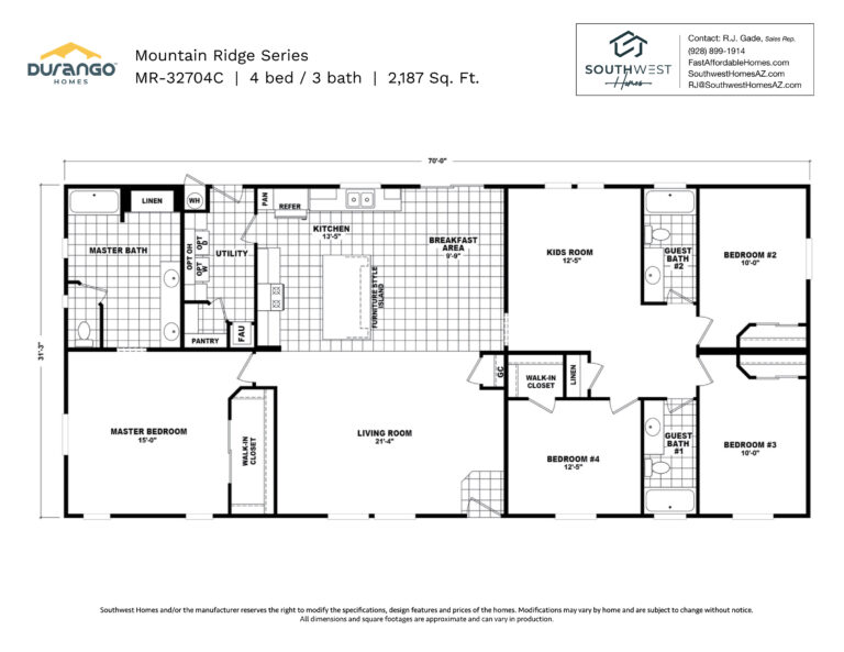 Cavco Mountain Ridge Series, Model MR-32704C, 2187 sqft