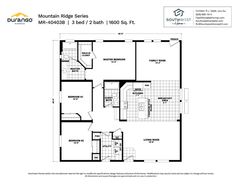 Cavco Mountain Ridge Series, Model MR-40403B, 1600 sqft