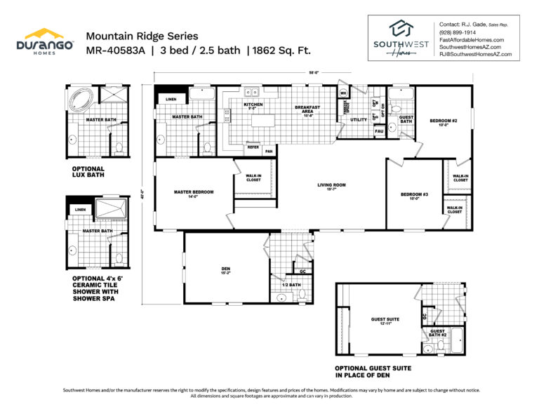 Cavco Mountain Ridge Series, Model MR-40583A, 1862 sqft