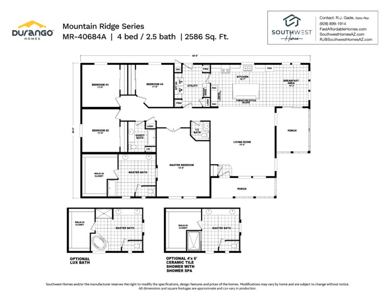 Cavco Mountain Ridge Series, Model MR-40684A, 2586 sqft